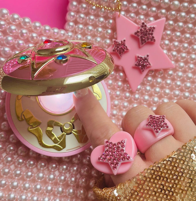 Pink Crystal Star Heart Ring