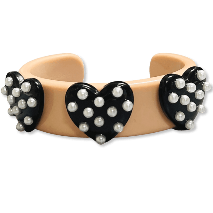 Pearl Polka Dot Heart Wide Cuff Bracelet