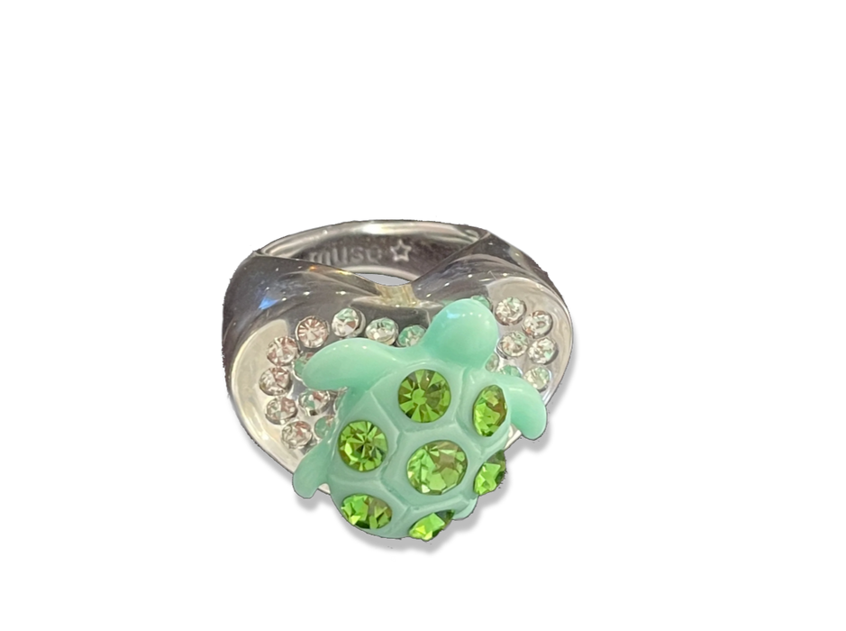 Crystal Turtle Heart Ring