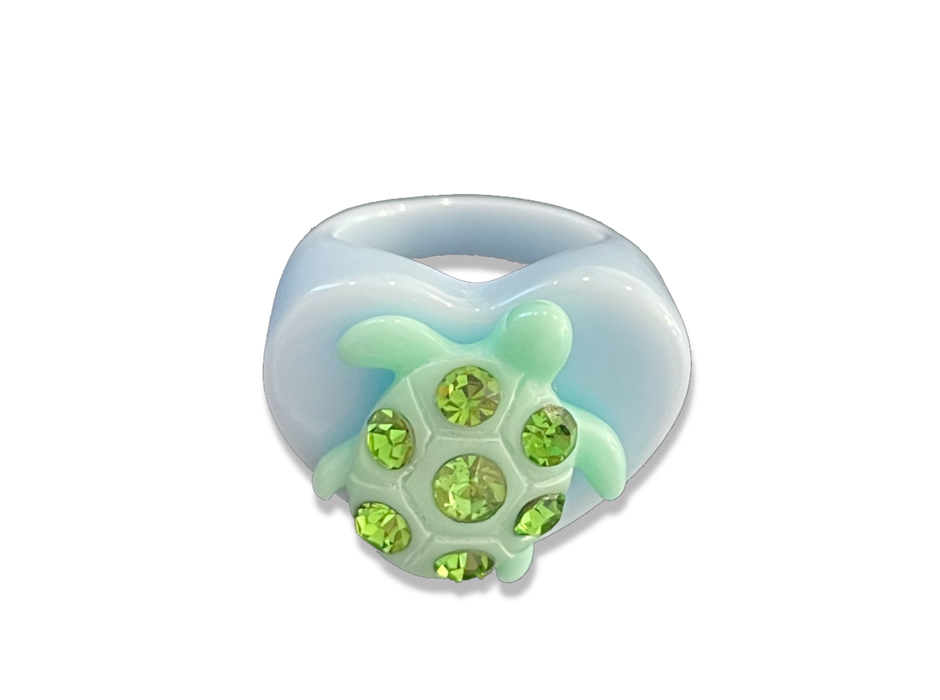 Crystal Turtle Heart Ring