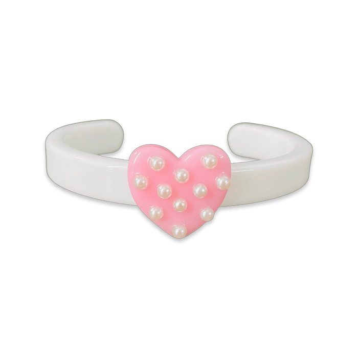 Pearl Polka Dot Heart Thin Cuff Bracelet