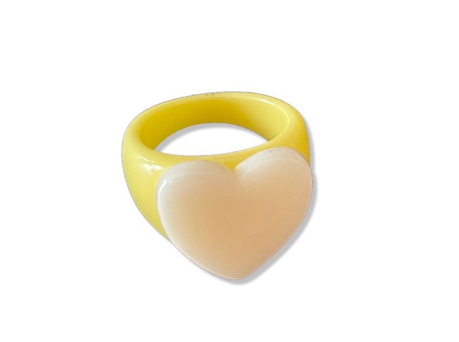 Lemon Yellow Ivory Cream Heart Classic Ring