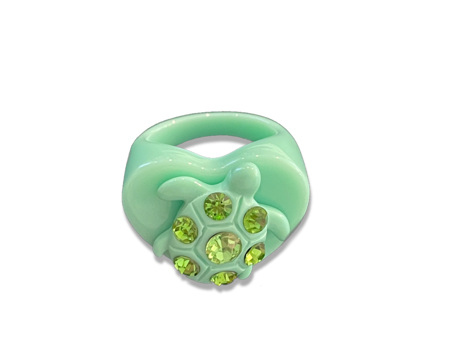 Crystal Turtle Heart Ring